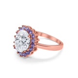 Halo Ring Simulated Purple Amethyst Oval Cubic Zirconia 925 Sterling Silver