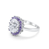 Halo Ring Simulated Purple Amethyst Oval Cubic Zirconia 925 Sterling Silver