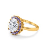 Halo Ring Simulated Purple Amethyst Oval Cubic Zirconia 925 Sterling Silver