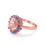 Halo Ring Simulated Purple Amethyst Oval Cubic Zirconia 925 Sterling Silver