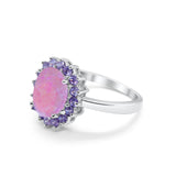 Halo Ring Simulated Purple Amethyst Oval Cubic Zirconia 925 Sterling Silver