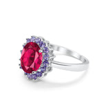 Halo Ring Simulated Purple Amethyst Oval Cubic Zirconia 925 Sterling Silver