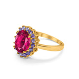 Halo Ring Simulated Purple Amethyst Oval Cubic Zirconia 925 Sterling Silver