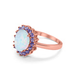 Halo Ring Simulated Purple Amethyst Oval Cubic Zirconia 925 Sterling Silver