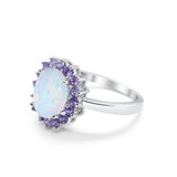 Halo Ring Simulated Purple Amethyst Oval Cubic Zirconia 925 Sterling Silver