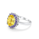 Halo Ring Simulated Purple Amethyst Oval Cubic Zirconia 925 Sterling Silver