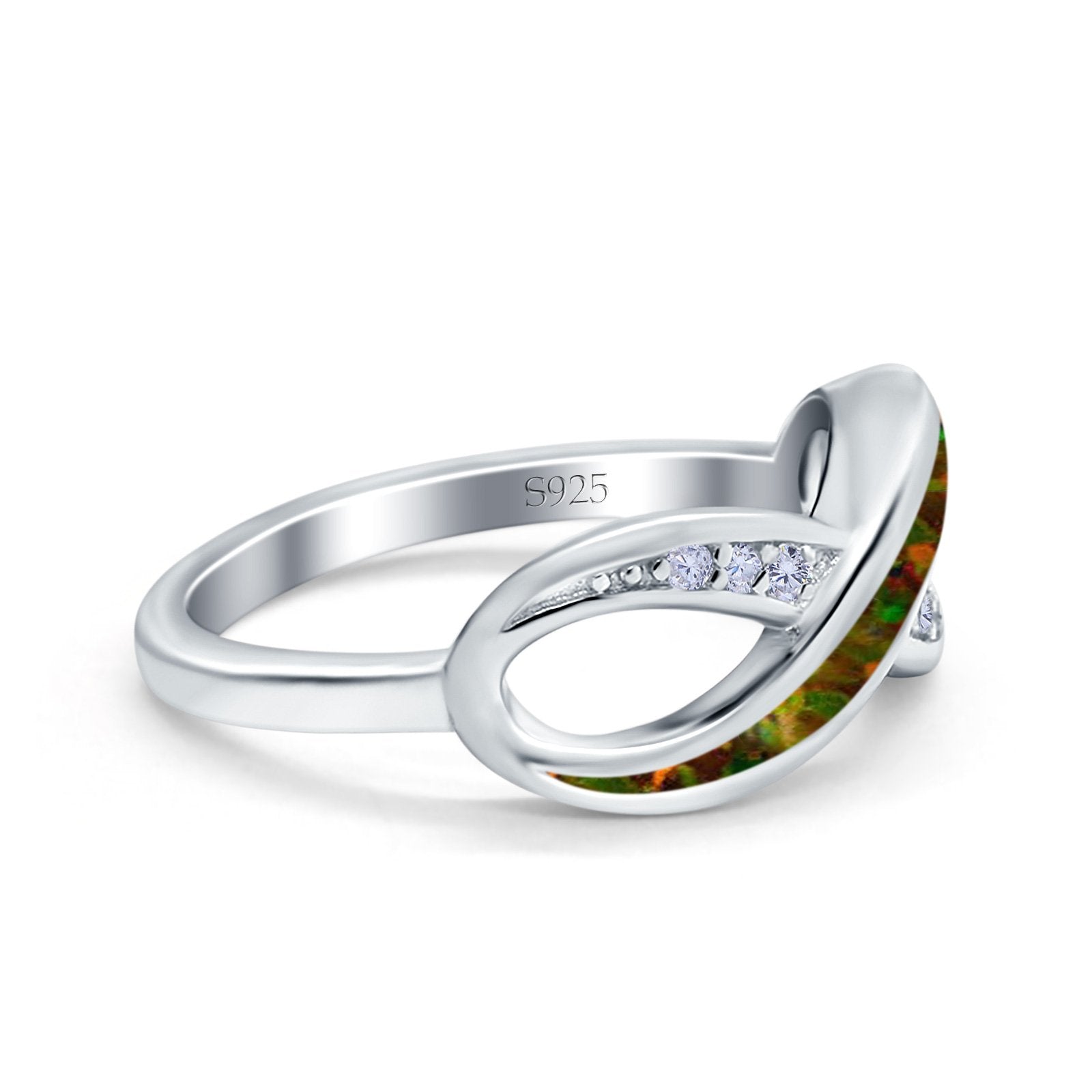 Infinity Ring Lab Created Opal Round Simulated Cubic Zirconia 925 Sterling Silver