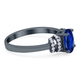 Oval Art Deco Wedding Bridal Ring Simulated Cubic Zirconia 925 Sterling Silver