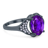 Oval Art Deco Wedding Engagement Bridal Ring Simulated Cubic Zirconia 925 Sterling Silver