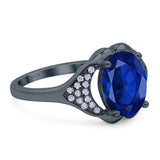 Oval Art Deco Wedding Engagement Bridal Ring Simulated Cubic Zirconia 925 Sterling Silver