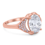Oval Art Deco Wedding Engagement Bridal Ring Simulated Cubic Zirconia 925 Sterling Silver