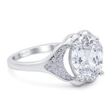 Oval Art Deco Wedding Engagement Bridal Ring Simulated Cubic Zirconia 925 Sterling Silver