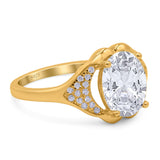 Oval Art Deco Wedding Engagement Bridal Ring Simulated Cubic Zirconia 925 Sterling Silver