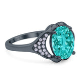 Oval Art Deco Wedding Engagement Bridal Ring Simulated Cubic Zirconia 925 Sterling Silver