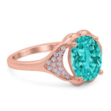 Oval Art Deco Wedding Engagement Bridal Ring Simulated Cubic Zirconia 925 Sterling Silver