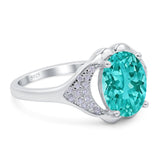 Oval Art Deco Wedding Engagement Bridal Ring Simulated Cubic Zirconia 925 Sterling Silver