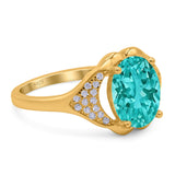 Oval Art Deco Wedding Engagement Bridal Ring Simulated Cubic Zirconia 925 Sterling Silver