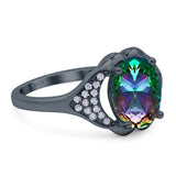 Oval Art Deco Wedding Engagement Bridal Ring Simulated Cubic Zirconia 925 Sterling Silver