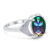 Oval Art Deco Wedding Engagement Bridal Ring Simulated Cubic Zirconia 925 Sterling Silver