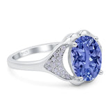 Oval Art Deco Wedding Engagement Bridal Ring Simulated Cubic Zirconia 925 Sterling Silver