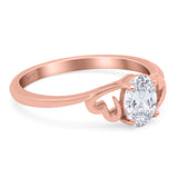 Art Deco Oval Wedding Engagement Bridal Ring Simulated Cubic Zirconia 925 Sterling Silver