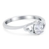 Art Deco Oval Wedding Engagement Bridal Ring Simulated Cubic Zirconia 925 Sterling Silver