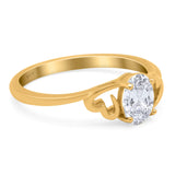 Art Deco Oval Wedding Engagement Bridal Ring Simulated Cubic Zirconia 925 Sterling Silver