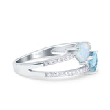 Heart Promise Ring Double Heart Created White Opal Round Simulated Cubic Zirconia 925 Sterling Silver