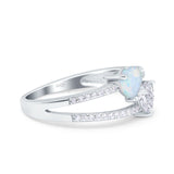 Heart Promise Ring Double Heart Created White Opal Round Simulated Cubic Zirconia 925 Sterling Silver