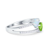 Heart Promise Ring Double Heart Created White Opal Round Simulated Cubic Zirconia 925 Sterling Silver