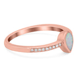 Half Eternity Pear Lab Created Opal Wedding Ring Band Simulated Cubic Zirconia 925 Sterling Silver