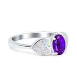 Fashion Heart Ring Oval Simulated Cubic Zirconia 925 Sterling Silver