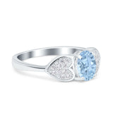 Fashion Heart Ring Oval Simulated Cubic Zirconia 925 Sterling Silver