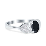 Fashion Heart Ring Oval Simulated Cubic Zirconia 925 Sterling Silver