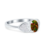 Fashion Heart Ring Oval Simulated Cubic Zirconia 925 Sterling Silver