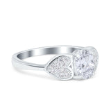Fashion Heart Ring Oval Simulated Cubic Zirconia 925 Sterling Silver