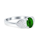 Fashion Heart Ring Oval Simulated Cubic Zirconia 925 Sterling Silver