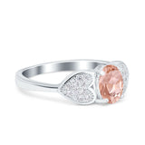 Fashion Heart Ring Oval Simulated Cubic Zirconia 925 Sterling Silver