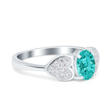 Fashion Heart Ring Oval Simulated Cubic Zirconia 925 Sterling Silver