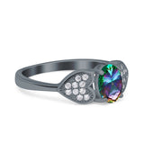Fashion Heart Ring Oval Simulated Cubic Zirconia 925 Sterling Silver