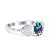 Fashion Heart Ring Oval Simulated Cubic Zirconia 925 Sterling Silver