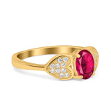 Fashion Heart Ring Oval Simulated Cubic Zirconia 925 Sterling Silver