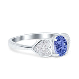 Fashion Heart Ring Oval Simulated Cubic Zirconia 925 Sterling Silver