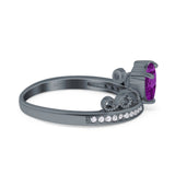 Heart Crown Ring Engagement Bridal Ring Round Simulated Cubic Zirconia 925 Sterling Silver