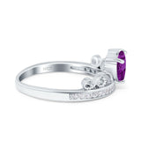 Heart Crown Ring Engagement Bridal Ring Round Simulated Cubic Zirconia 925 Sterling Silver