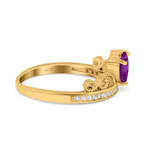 Heart Crown Ring Engagement Bridal Ring Round Simulated Cubic Zirconia 925 Sterling Silver