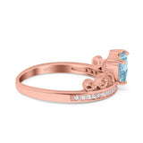 Heart Crown Ring Engagement Bridal Ring Round Simulated Cubic Zirconia 925 Sterling Silver