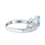 Heart Crown Ring Engagement Bridal Ring Round Simulated Cubic Zirconia 925 Sterling Silver