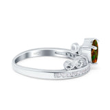 Heart Crown Ring Engagement Bridal Ring Round Simulated Cubic Zirconia 925 Sterling Silver