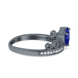 Heart Crown Ring Engagement Bridal Ring Round Simulated Cubic Zirconia 925 Sterling Silver